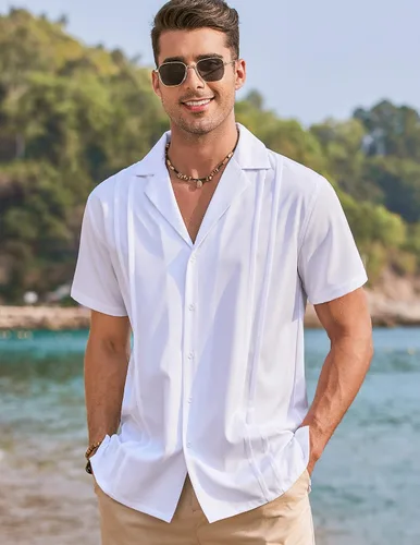 Vista 7 de COOFANDYMen'sCubanGuayaberaShirtsShortSleeveButtonDownShirtsSummerBeachShirts
