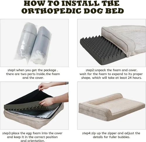 Vista 6 de WINDRACING Camas ortopédicas para perros pequeños, sofá cama impermeable de espuma de huevo para perros con lados de refuerzo en L, cama lavable