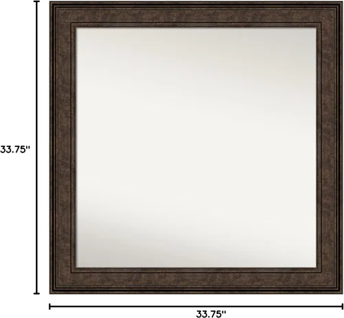 Vista 520 de Amanti Art Espejo de pared personalizado no biselado (25 x 25 pulgadas), marco de bronce acentuado, varios tamaños personalizados, espejo de baño