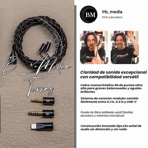 Vista 9 de Linsoul Kiwi Ears x B_Media Terras IEM Cable, 0.1 in/0.2 in/USB Tipo-C