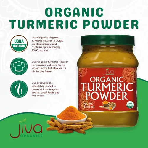 Vista 2 de Polvo de Cúrcuma Orgánica 1 Libra de Jiva Organics - 100% Crudo con Curcumina - Probado en Laboratorio y Reportes Disponibles - Crudo de la India