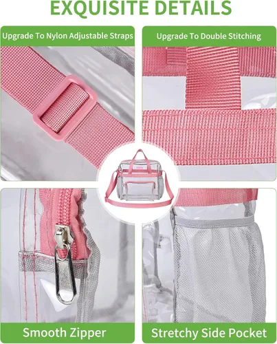 Vista 28 de MAY TREE Bolsa transparente para eventos en estadios de 12 x 6 x 12 pulgadas, bolsa de almuerzo transparente con correas reforzadas para trabajo