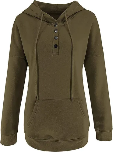 Vista 82 de Sudaderas con capucha para mujer, con cuello de botón, sin botones, con cordón, manga larga, lindas, ropa para adolescentes y niñas