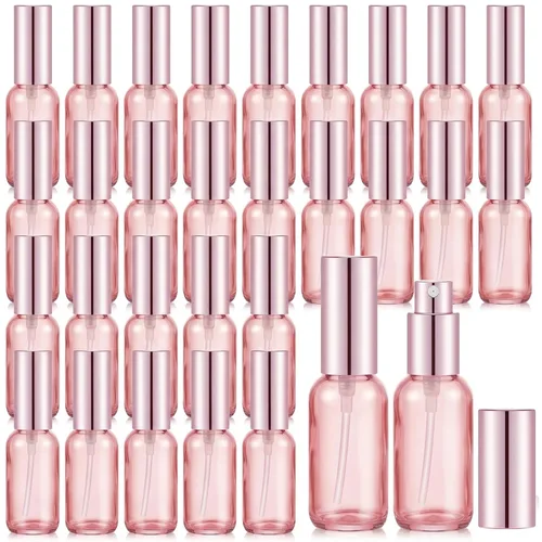 Vista 25 de Roshtia 30 botellas vacías decorativas transparentes de 0.33 onzas fluidas de color madera de haya con atomizador de perfume recargable, con bomba