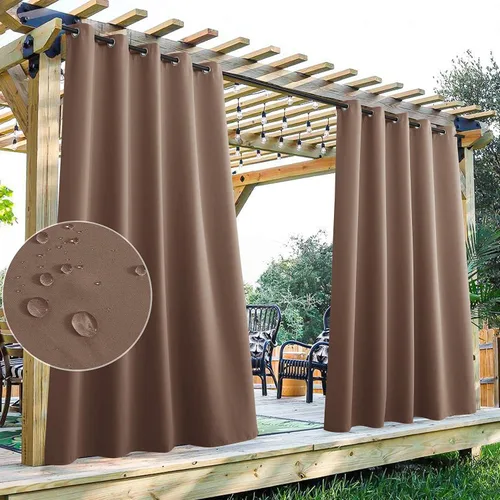 Vista 11 de StangH Cortinas para exteriores beige impermeables, tela gruesa, bloqueo de luz, cortinas opacas para patio con ojales en la parte superior