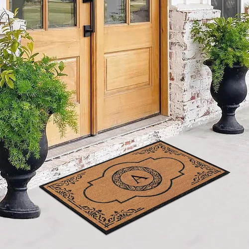 Vista 5 de A1HC - Tapete de puerta con monograma de fibra de coco natural para puerta delantera, 30 x 48 pulgadas, resistente y resistente al desprendimiento