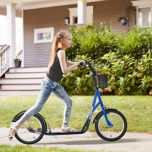 Vista 2 de Aosom Youth Scooter Kick Scooter 16" Inflatable Rubber Tires Basket Azul