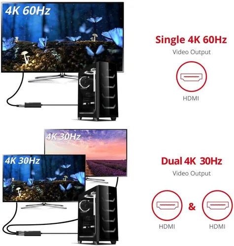Vista 5 de SIIG - Divisor DisplayPort para monitores duales, DisplayPort 1.2 a 2 HDMI MST Hub divisor de video, monitor en cadena DisplayPort margarita,
