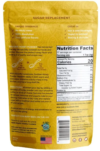 Vista 2 de SoulBee Honey Powder - Miel deshidratada como edulcorante natural para bebidas y comidas, baja en calorías y disolución fácil y rápida en líquidos