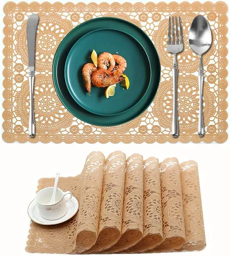 Vista 9 de juego de 6 manteles individuales impermeables para mesa de comedor, lavables con un paño