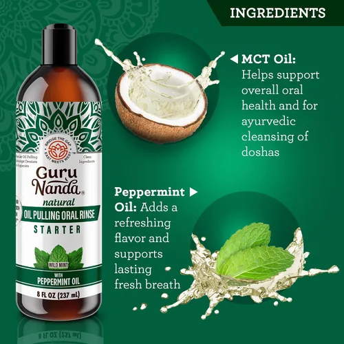 Vista 3 de GuruNanda Paquete de brillo de dientes natural definitivo: aceite de coco y menta (paquete de 2) y aceite de menta de coco para una sonrisa