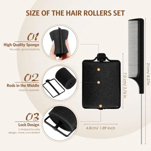 Vista 2 de Syhood 12 rodillos de esponja de espuma jumbo de 1.89 pulgadas, rizadores suaves para dormir, rodillos de espuma grandes flexibles y peine de cola