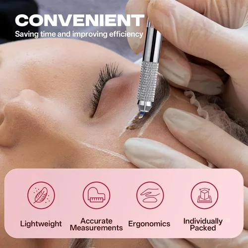 Vista 3 de Charme Princesse Kit de bolígrafo Microblading de doble cara, kit de bolígrafo manual con 20 agujas de pigmento para práctica de cejas, regla