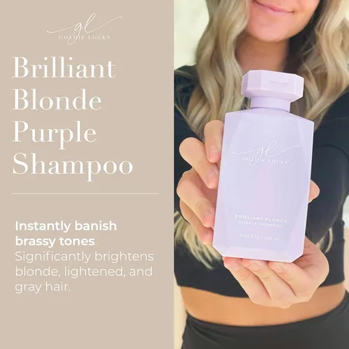 Vista 2 de Goldie Locks Brilliant Blonde Purple Shampoo - Ilumina y tonifica el cabello rubio, gris y aclarado, neutraliza el latón, sin sulfatos, seguro