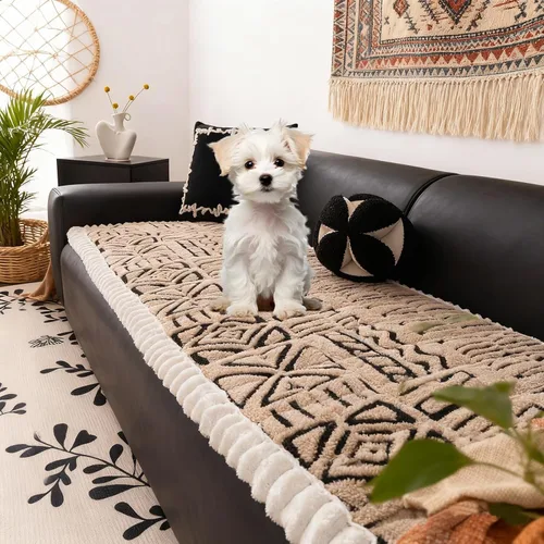 Vista 18 de HANDONTIME Funda para sofá de perro con diseño geométrico de jacquard, fundas de sofá lavables, divertidas y esponjosas, funda de cojín para sofá