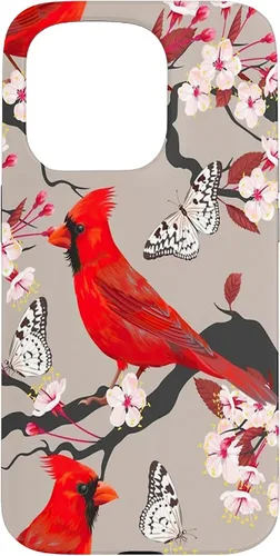 Vista 14 de Funda para iPhone 16 Women Girls Cardinals Red With Floral Butterfly