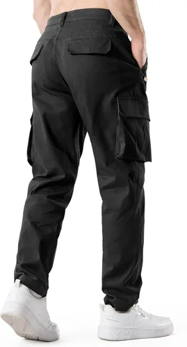 Vista 3 de HHZ Pantalones cargo ajustados para hombre, pantalones elásticos flexibles para trabajo, senderismo, con bolsillos, pantalones de trabajo tipo cargo