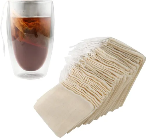 Vista 5 de Bolsas de filtro de té, paquete de 50 bolsas de té de algodón reutilizables vacías para té de hojas sueltas