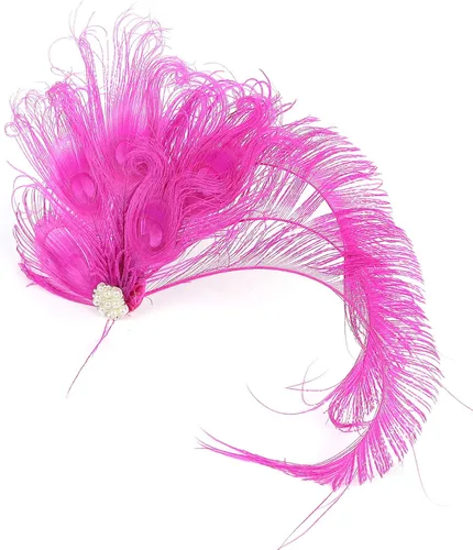 Vista 4 de Z&X Diadema de plumas de pavo real con clip para el cabello, disfraz de los años 20