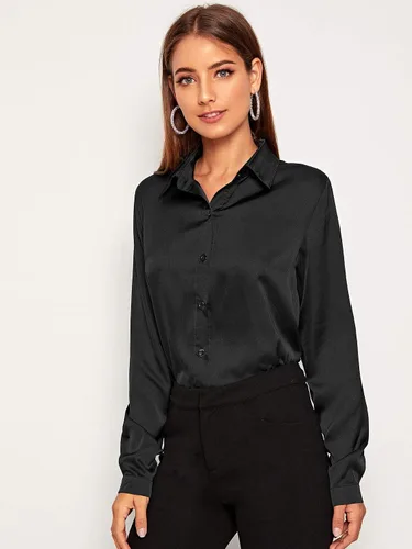Vista 5 de Floerns Blusa de oficina de satén y seda para mujer blusa de manga larga con botones
