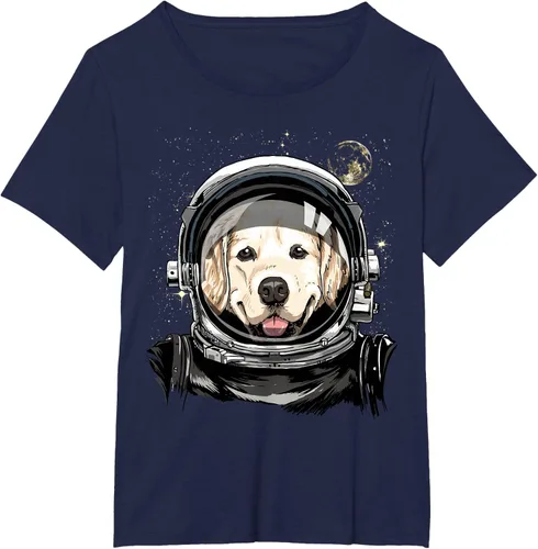 Vista 16 de Camiseta para amantes de los perros de los astronautas del espacio exterior Golden Retriever Lover, Negro