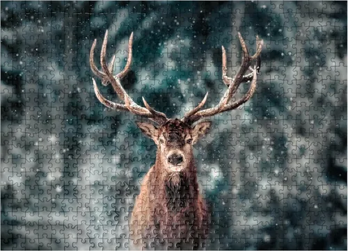 Vista 8 de MyPuzzle Noble Deer in Winter Snow Forest - Rompecabezas de 100 piezas para adultos