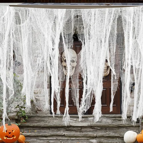 Vista 12 de Sfcddtlg Tela espeluznante de Halloween de 300 x 30 pulgadas, color negro, tamaño grande, para Halloween, cubierta de gasa para decoración de casa