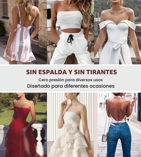 Vista 5 de JOATEAY Brasier adhesivo sin tirantes, reutilizable, invisible, acolchado, antideslizante, para mujer, sin espalda, vestido de boda y fiesta Negro