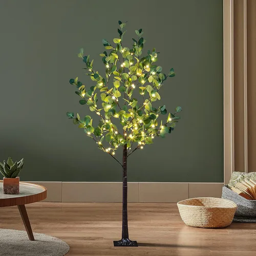Vista 10 de LIGHTSHARE Árbol de eucalipto iluminado de 4 pies, 126 L, color blanco cálido, vegetación artificial con luces para boda, vacaciones, hogar, fiesta