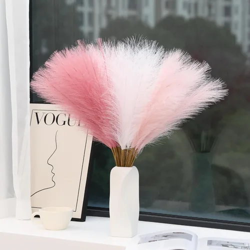 Vista 26 de Wertuirk 30 piezas de hierba de las pampas negra - Decoración de hierba de las pampas artificial de 24 pulgadas, hierba de las pampas artificial
