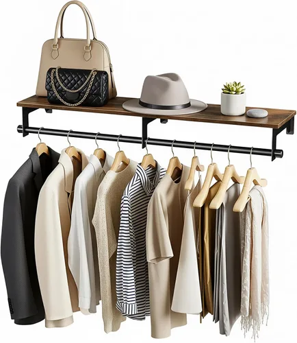 Vista 8 de Luxspire Perchero de 28.7 pulgadas, perchero montado en la pared con estante superior para colgar ropa, perchero industrial resistente, estantes