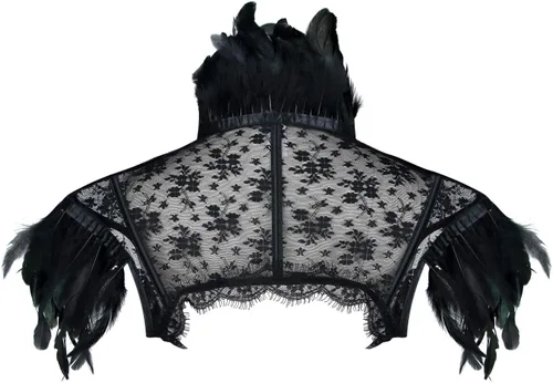 Vista 3 de Charmian Chaqueta Bolero de plumas de encaje con accesorios góticos steampunk para mujer