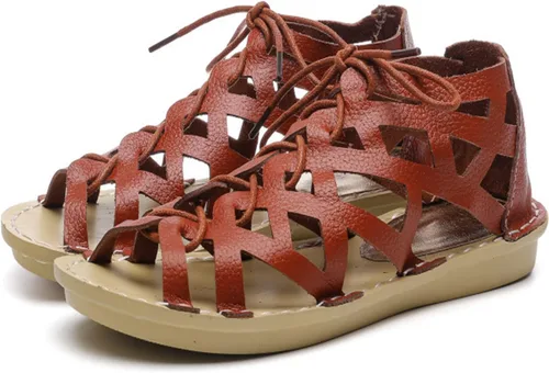 Vista 4 de Sandalias planas para mujer de verano, correa cruzada con clip, zapatos romanos, suaves y abiertos, sandalias estilo gladiador retro