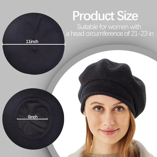 Vista 2 de Gorro de boina para mujer estilo francés gorro de punto con forro de lana cálido para invierno