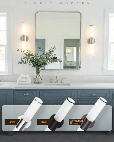 Vista 4 de Lámpara de pared de 2 luces para tocador de baño, aplique de pared de níquel cepillado con vidrio blanco ópalo, lámpara de pared interior E26, luz