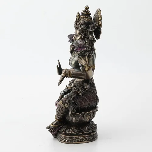 Vista 5 de Veronese Design 9 1/2 pulgadas de alto Lakshmi Diosa hindú sentada en loto fundido en frío estatua de resina bronceada estatua religiosa
