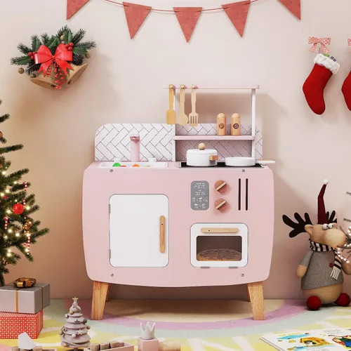 Vista 8 de Costzon Juego de cocina para niños, juguete interactivo para niños pequeños con horno, estufa, fregadero, grifo, espacio de almacenamiento