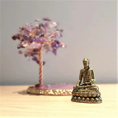 Vista 7 de Estatua de Buda con Árbol de Cristal Sanador, Árbol de la Vida para Energía Positiva. Decoración del Hogar para Yoga y Meditación. Amatista.(A)