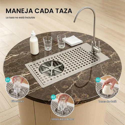 Vista 5 de Lavadora de vasos de vidrio, enjuague comercial de acero inoxidable 304 con grifo y boquilla de limpieza multiángulo para bar, cafetería