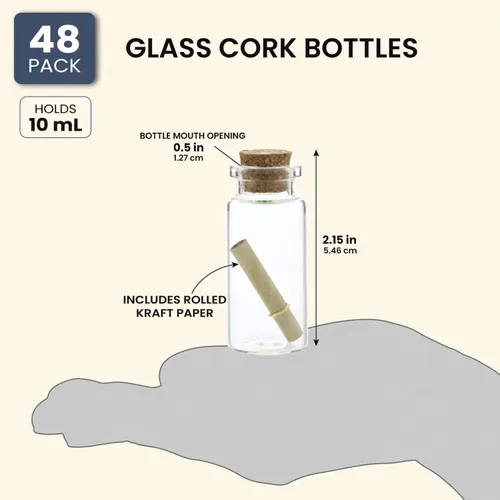 Vista 3 de Bright Creations Paquete de 48 botellas de vidrio pequeñas de corcho de 0.3 fl oz con mini pergaminos para cápsulas de tiempo, recuerdos de boda