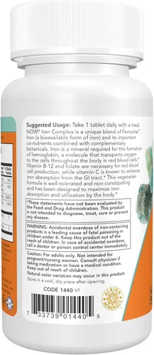 Vista 3 de Now Foods Suplementos, Complejo de Hierro, No Constipante*, Mineral Esencial, 100 Tabletas