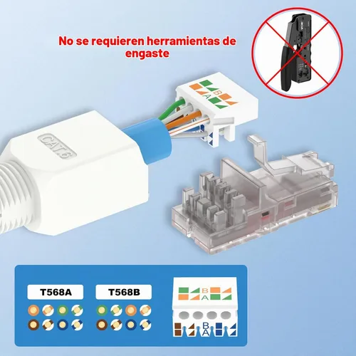 Vista 2 de VCELINK - Conector RJ45 Cat6 sin herramientas, paquete de 2, chapado en oro, UTP 23-26AWG 23-26 AWG Network Cable Compatibility, Toolless Field
