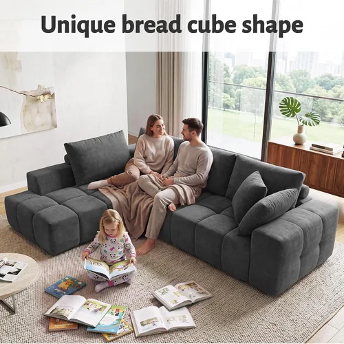 Vista 8 de Sofá modular sin hueso de 116 pulgadas para sala de estar, moderno sofá modular de felpilla con asiento profundo de gran tamaño, sofá nube con diván