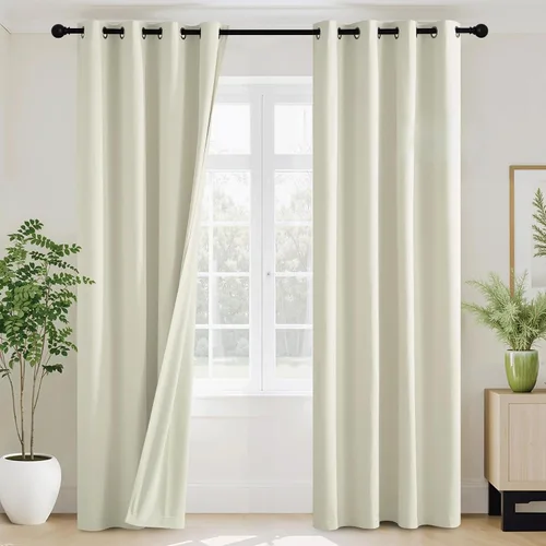 Vista 12 de RYB HOME Cortinas de terciopelo 100% opacas para sala de estar, cortinas de guardería con bloqueo de luz, 2 paneles, cortinas de ventana con Beige