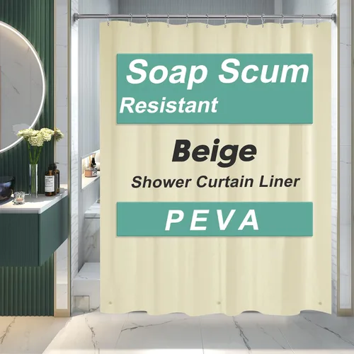 Vista 28 de AmazerBath Forro de cortina de ducha, 72x72 Forros de cortina de ducha beige, Forro de ducha de plástico ligero, Bonitas cortinas de ducha PEVA