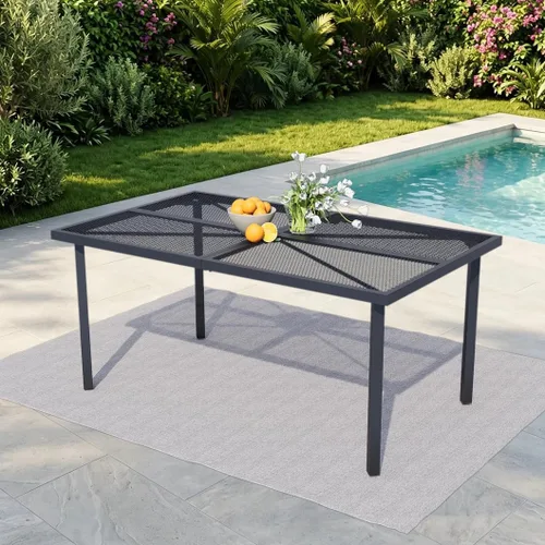 Vista 8 de Mesa de bar para exteriores, mesa cuadrada de 36.5 pulgadas de altura con marco de metal resistente y parte superior de listones resistente a