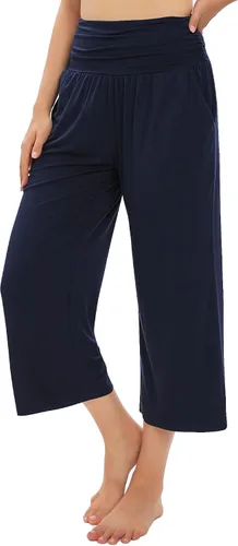 Vista 4 de Urban CoCo Pantalones capri de yoga cómodos para mujer, pantalones deportivos casuales de pierna ancha, pantalones cortos elásticos de cintura alta
