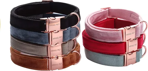 Vista 6 de ARING PET Collar y correa para perro, juego de collar y correa de terciopelo para perro, suave y cómodo, collares ajustables para perros