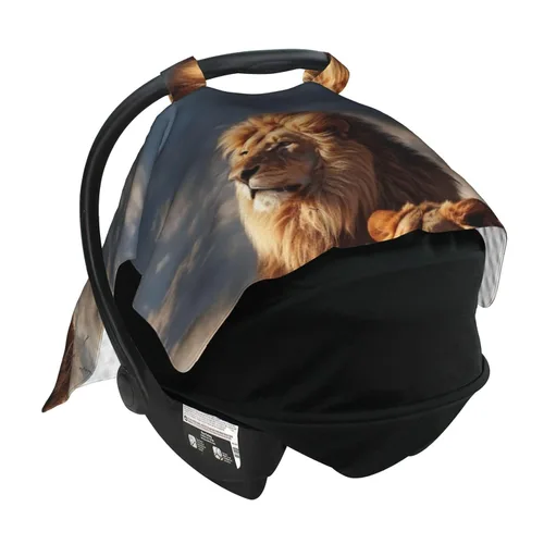 Vista 4 de Baby Car Seat Canopy Cover for Mom, Soft Breathable Nursing Breastfeeding Covers Multi Use Stroller Sun Shade Newborn Shower Gift，Two Lions
