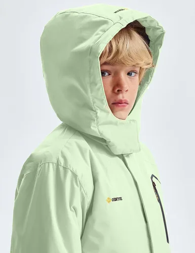 Vista 4 de GEMYSE - Chaqueta de esquí impermeable con capucha y forro polar, resistente al viento, para niño Verde Aqua